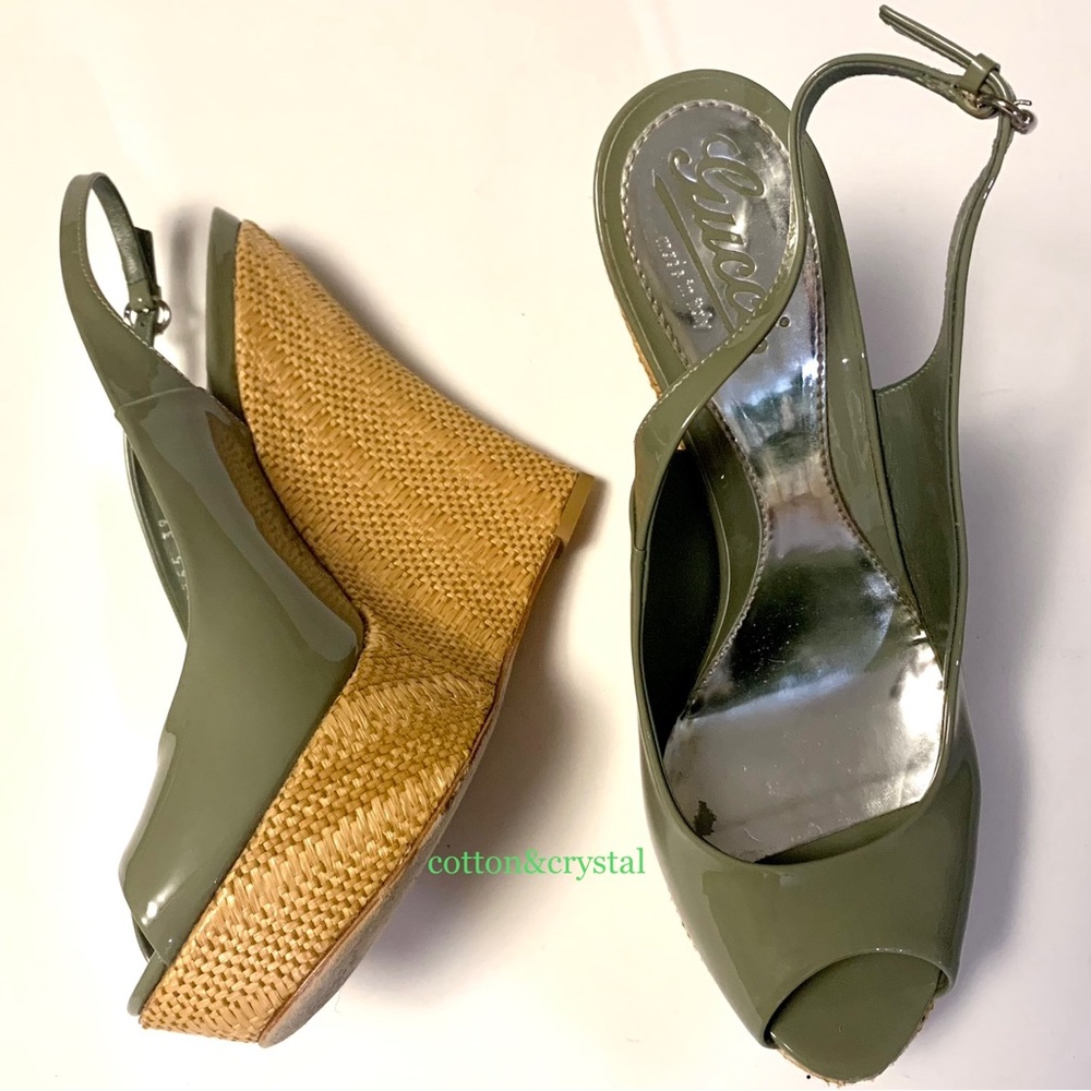 Gucci Wedges Vitello Vernice Sandali - Picture 6 of 10